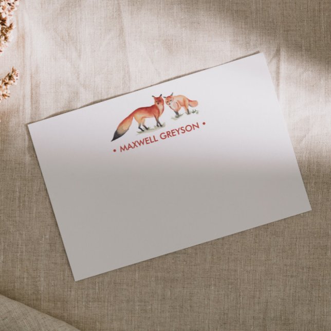 Red Fox Personlig Stationery Small Anteckningskort (Personalized notecards watercolor fox art by Victoria Grigaliunas VG Invites)