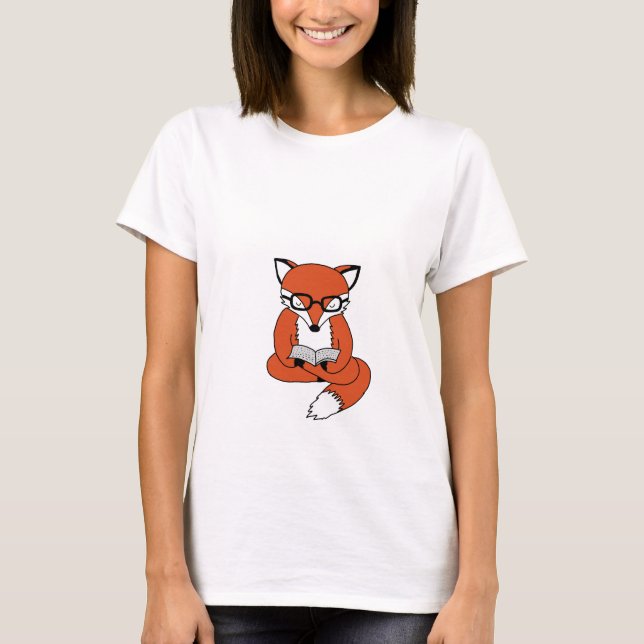 Red fox reading book t shirt (Framsida)