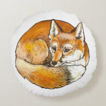 Red Fox Round Dekorativ kudde, originalteckning