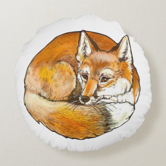 Red Fox Round Dekorativ kudde, originalteckning Rund Kudde (Baksidan)