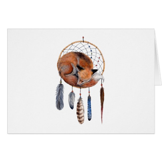 Red Fox Sleeping på Dreamcatcher Hälsningskort (Framsidan Horizontal)