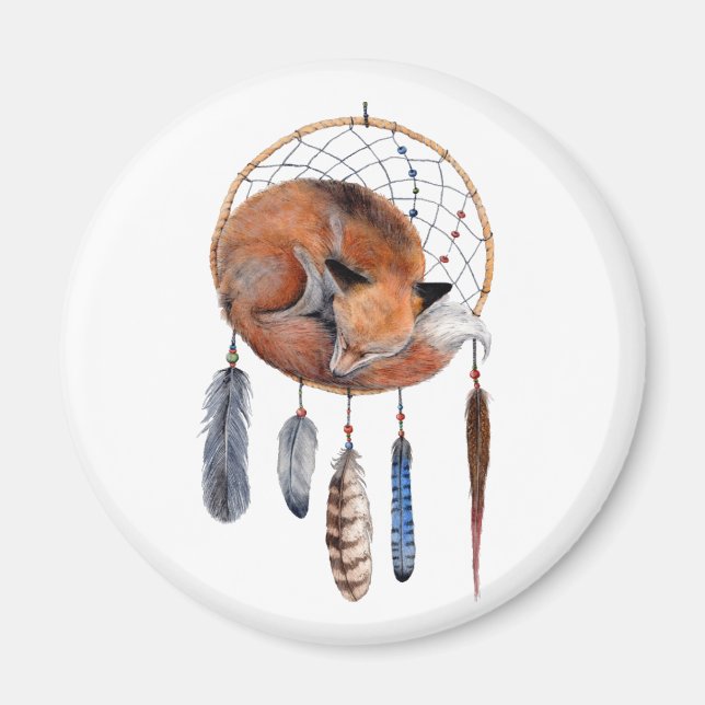 Red Fox Sleeping på Dreamcatcher Magnet (Framsidan)