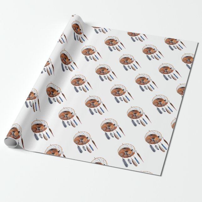 Red Fox Sleeping på Dreamcatcher Presentpapper (Utrullad)