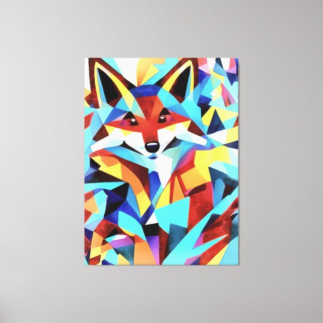 Red Fox som går genom Vatten Geometric Art Stil Canvastryck (Framsida)