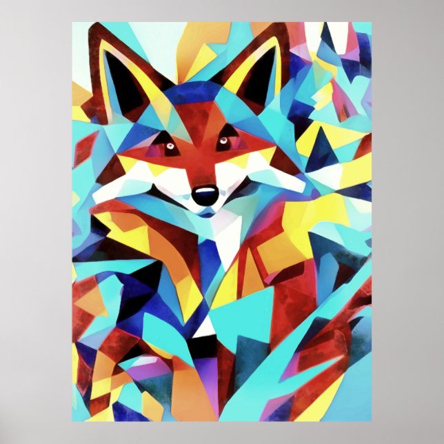 Red Fox som går genom Vatten Geometric Art Stil Poster (Framsidan)