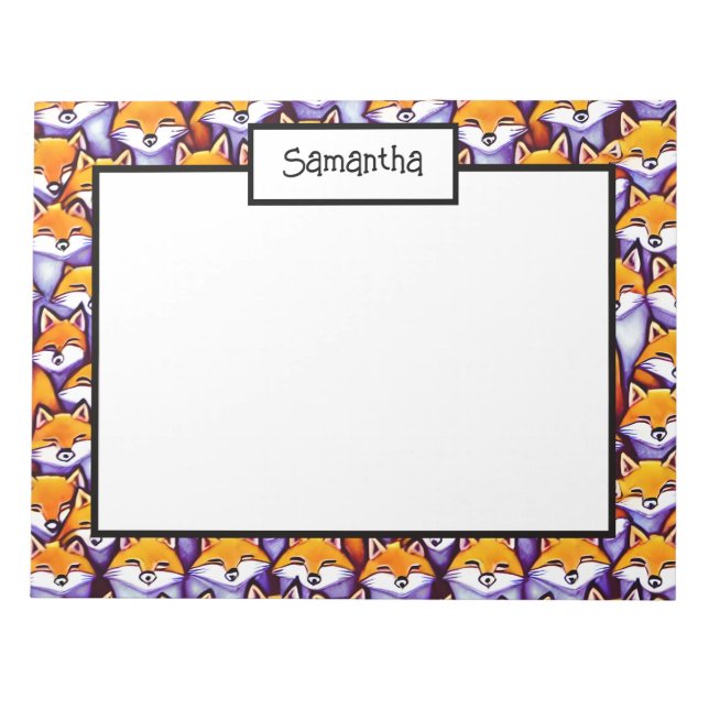 Red fox tecknad DIY namn doodle collage office Anteckningsblock (Framsida)