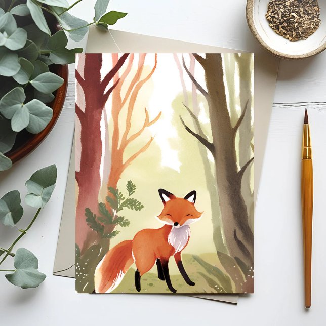 Red Fox | Vattenfärg för skogsdjur Vykort (Skapare uppladdad)