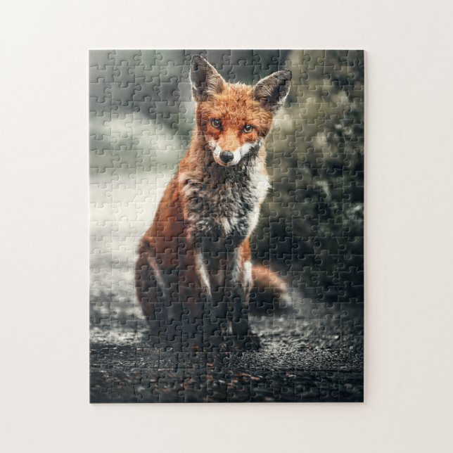 Red Fox Vild Hunting Animals Forest Nature Scenery Pussel (Vertikal)