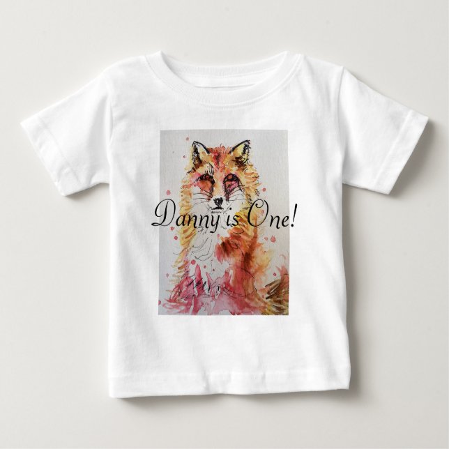Red Fox Watercolor First Birthday Pojke T Shirt (Framsida)