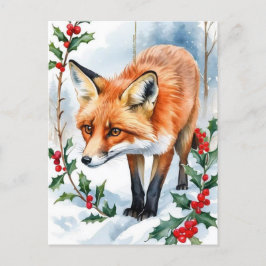 Red Fox Watercolor jul Vykort