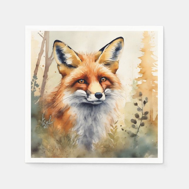 Red Fox Watercolor Pappersservett (Framsidan)