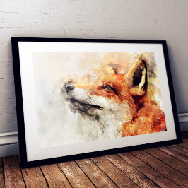 Red Fox Watercolor Porträtt 01 Fototryck