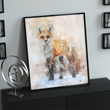 Red Fox Watercolor Porträtt 02