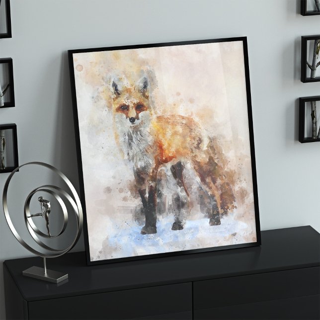 Red Fox Watercolor Porträtt 02 Fototryck (Skapare uppladdad)