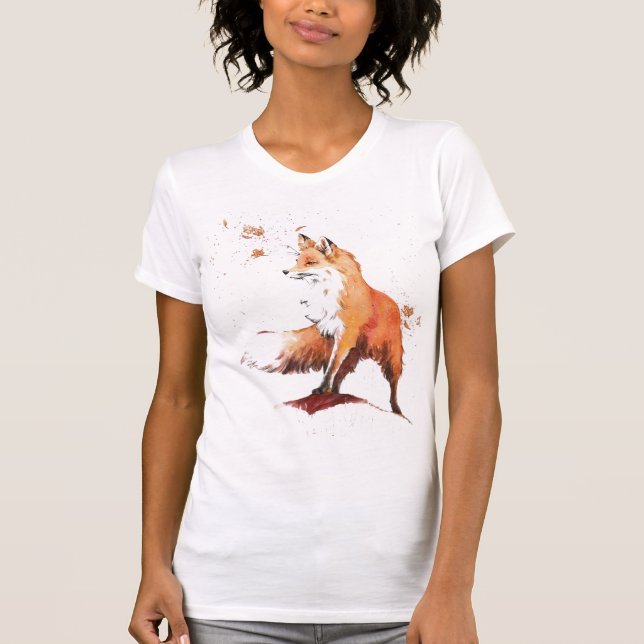 Red Fox Watercolor T Shirt (Framsida)