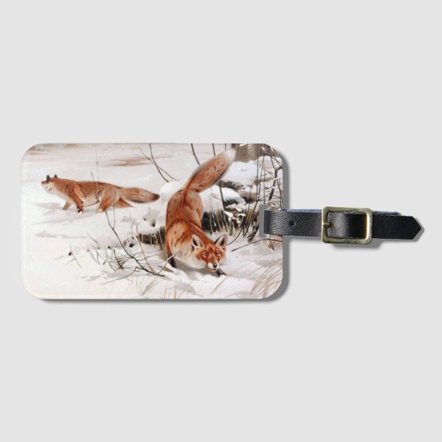Red Foxes in the Winter Snow (by Wilhelm Kuhnert) Bagagebricka (Framsida horisontal)
