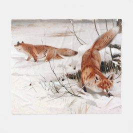Red Foxes in the Winter Snow (by Wilhelm Kuhnert) Fleecefilt