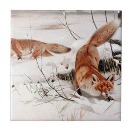 Red Foxes in the Winter Snow (by Wilhelm Kuhnert) Kakelplatta