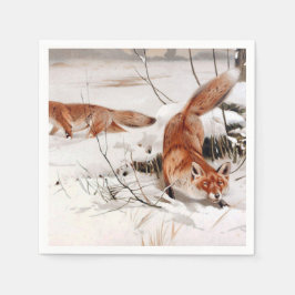 Red Foxes in the Winter Snow (by Wilhelm Kuhnert) Pappersservett
