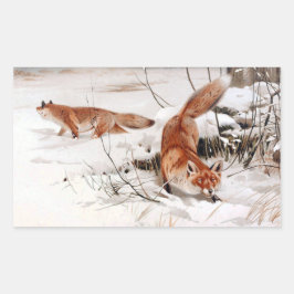 Red Foxes in the Winter Snow (by Wilhelm Kuhnert) Rektangulärt Klistermärke