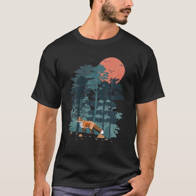 Red Foxs Animal Mountain Pine Tree Sky Birds Are F T Shirt (Framsida)