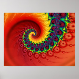 Red Fractal Nautilus Spiral Poster