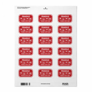 Red Fragile Handle med Care Mail Label Adressetikett