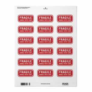 Red Fragile Handle med Care Mail Label Adressetikett