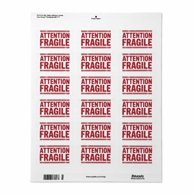 Red Fragile Handle med Care Mail Label bilder 1 Adressetikett (Helt Ark)
