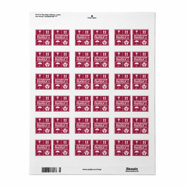 Red Fragile Handle med Care Mailing Label bilder3 Adressetikett (Helt Ark)