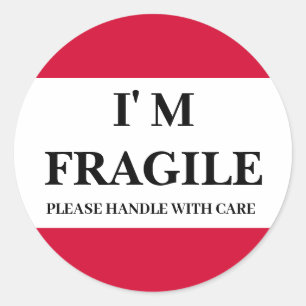 Red Fragile Label Round Sticker Runt Klistermärke
