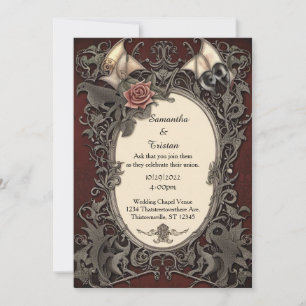 Red Framed Batwing Ro Goth Bröllop Inbjudningar