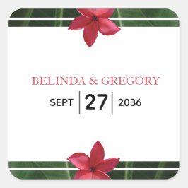 Red Frangipani Plumeria Bröllop Fyrkantigt Klistermärke