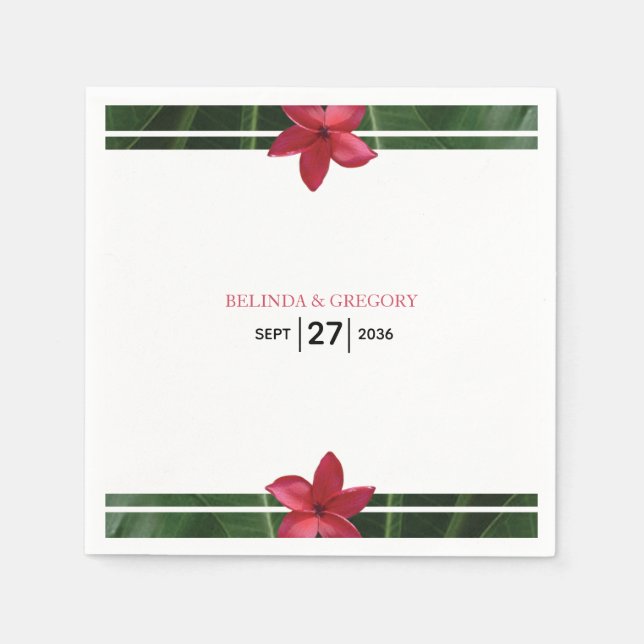 Red Frangipani Plumeria Bröllop Pappersservett (Framsidan)