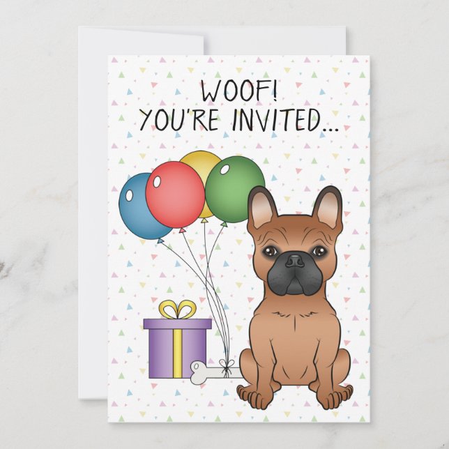 Red Fransk Bulldog Cute Tecknad hund Birthday Inbjudningar (Framsida)