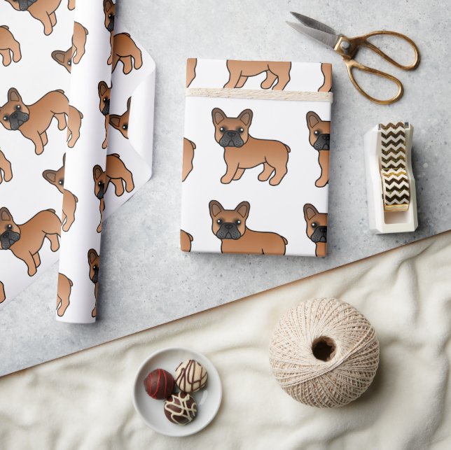 Red Fransk Bulldog Cute Tecknad hund Mönster Presentpapper (Hantverk)