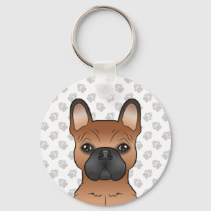 Red Fransk Bulldog/Frenchie Tecknad hund Head Nyckelring