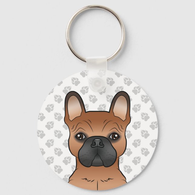 Red Fransk Bulldog/Frenchie Tecknad hund Head Nyckelring (Framsida)