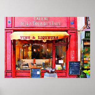 Red Fransk Vin Shop Watercolor Poster