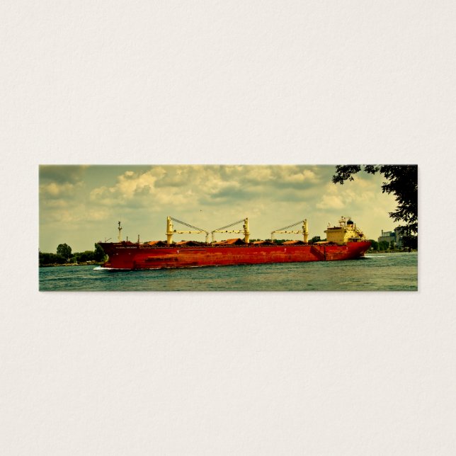Red Freighter Illustration Tiny Bokmärken Litet Visitkort (Framsidan)