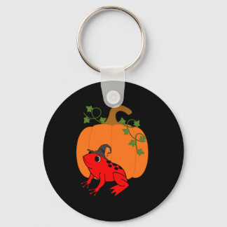 Red Frog Witch med Halloween Pumpkin Nyckelring