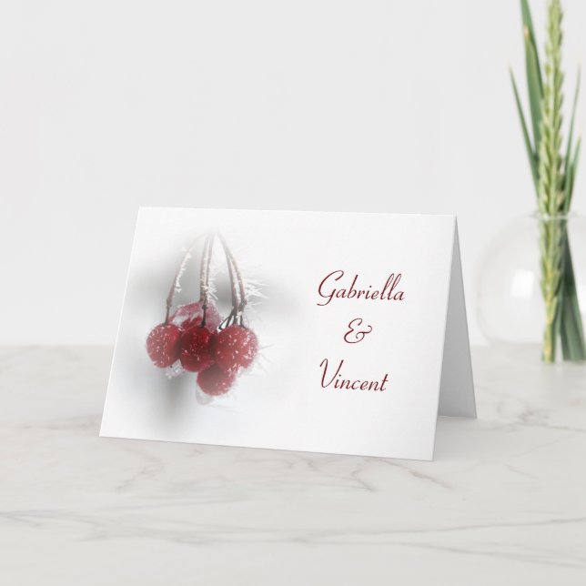 Red Frosty Berries Winter Wedding bjudande Inbjudan (Framsida)