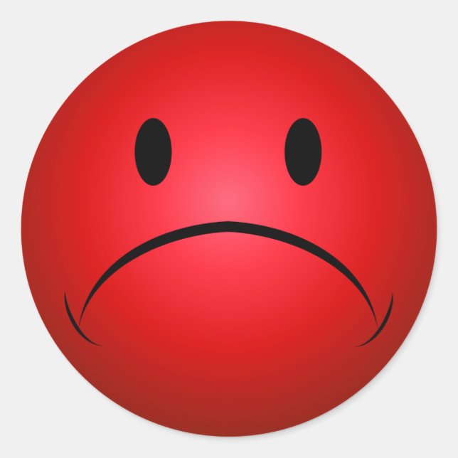 Red Frownie Ansikte Sticker Runt Klistermärke (Framsida)