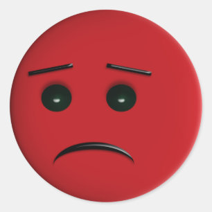 Red Frowny Ansikte Runt Klistermärke