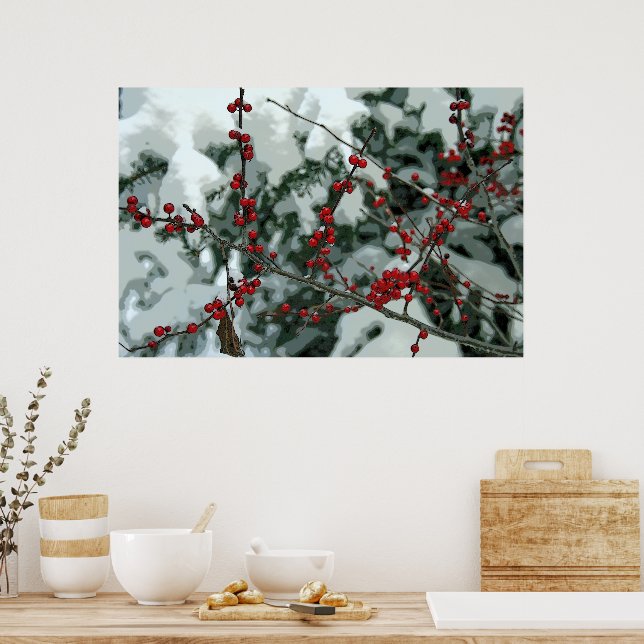 Red Frozen Berries Winter Season Poster Wall Art (Kök)