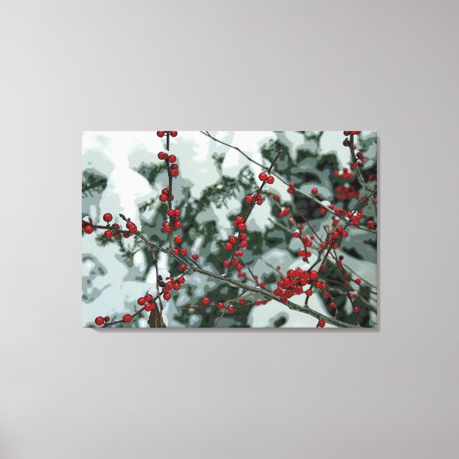 Red Frozen Berries Winter Stretched Canvas Art (Framsida)