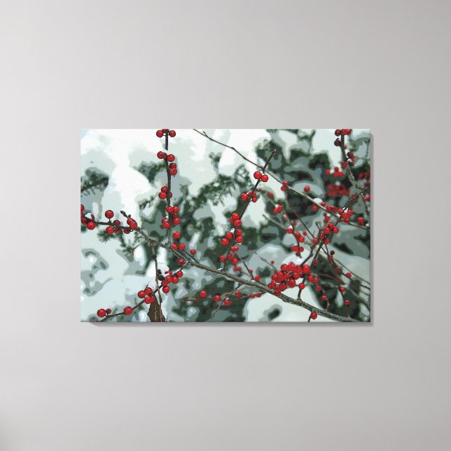 Red Frozen Berries Winter Stretched Canvas Art (Framsida)