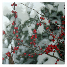 Red Frozen Winter Berries Helgdag Ceramic Tile Kakelplatta