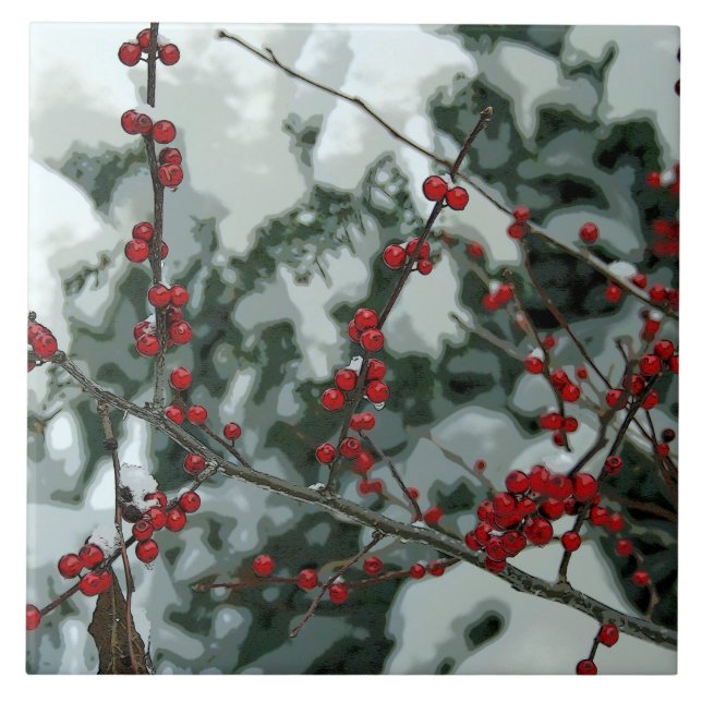 Red Frozen Winter Berries Helgdag Ceramic Tile Kakelplatta (Framsidan)