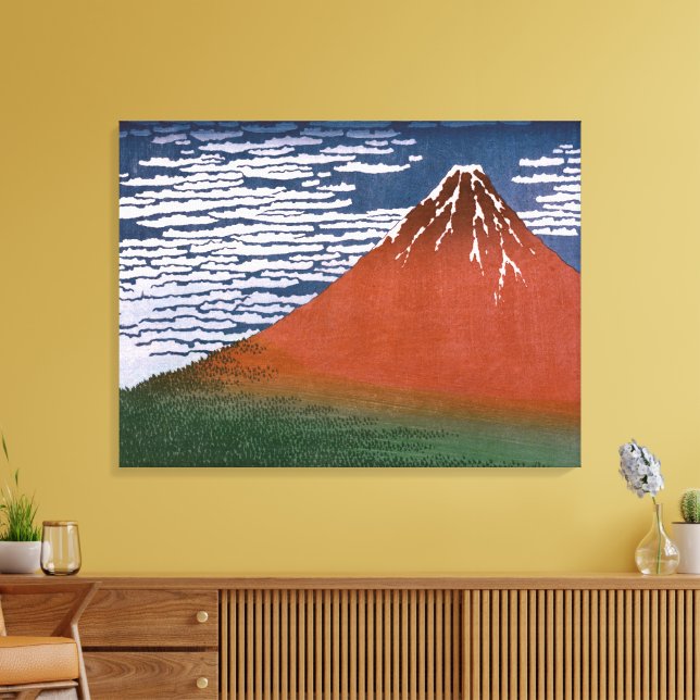 Red Fuji, Aka Fujiyama Volcano Katsushika Hokusai Canvastryck (Insitu (Vardagsrum))